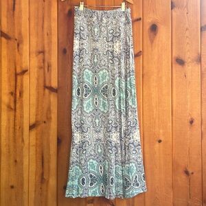 Blue and Green Flowy Maxi Skirt, Blue, White, and Green
